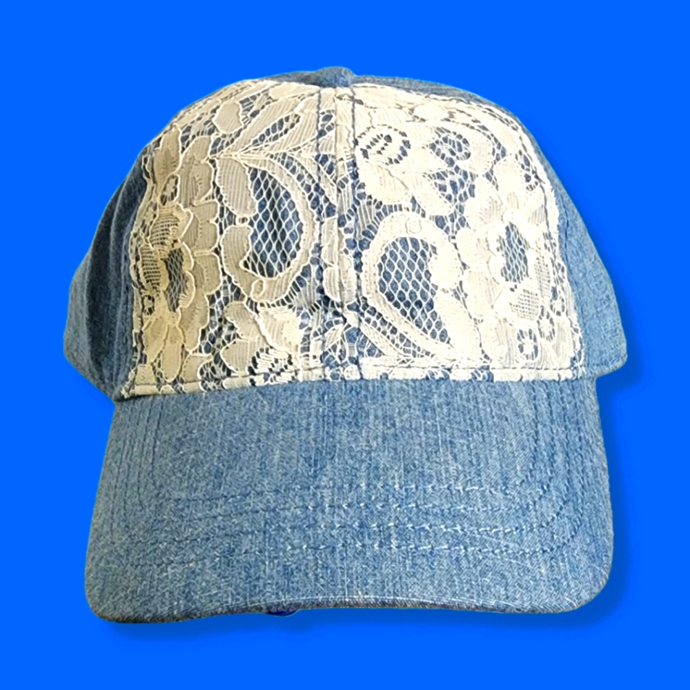 Adult Adjustable Baseball Cap  - Denim & Lace